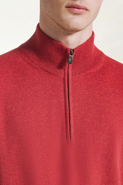 Red cashmere zip-up turtleneck | PIACENZA 1733