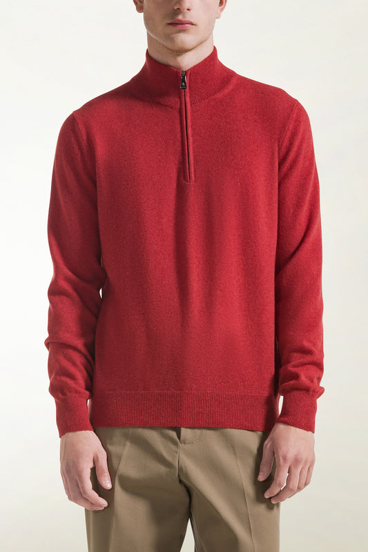 Red cashmere zip-up turtleneck - Basic Cashmere | PIACENZA 1733