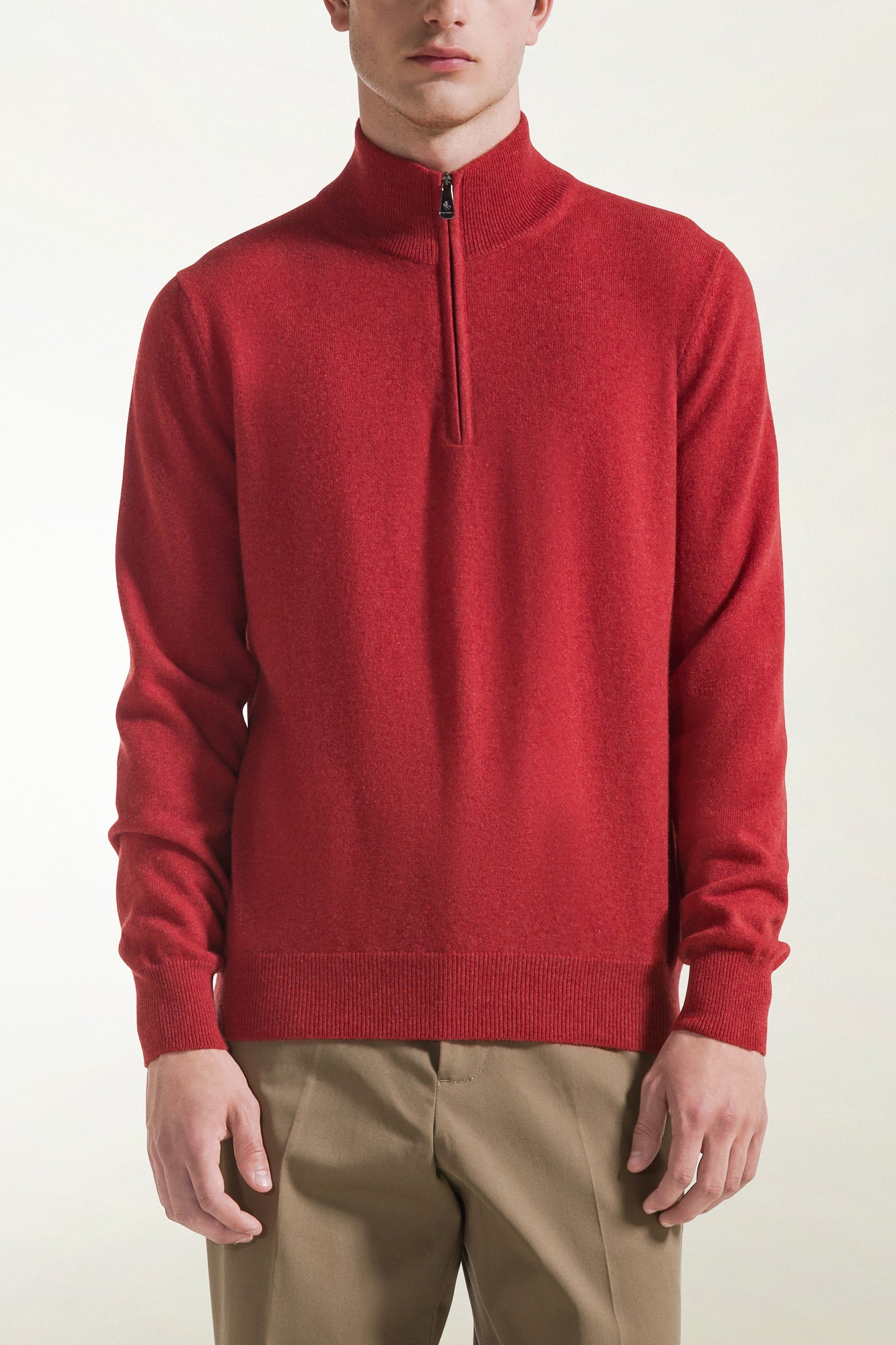 Red cashmere zip-up turtleneck