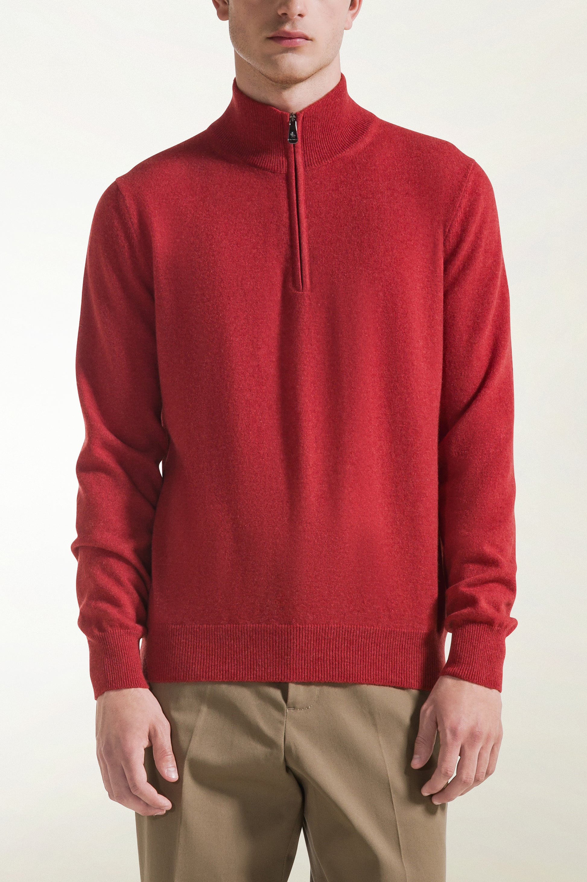 Red cashmere zip-up turtleneck | PIACENZA 1733