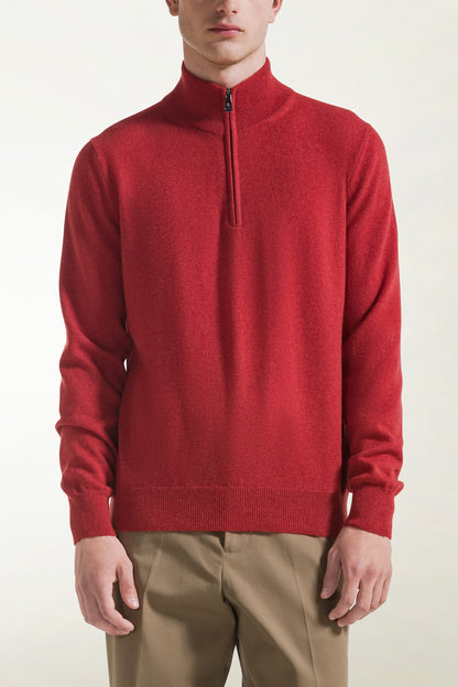 Red cashmere zip-up turtleneck | PIACENZA 1733