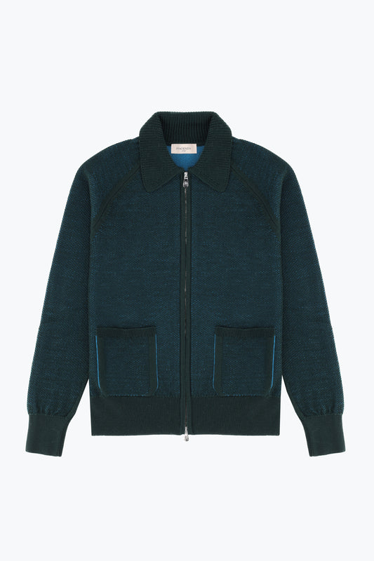 Green zip cardigan with shirt collar