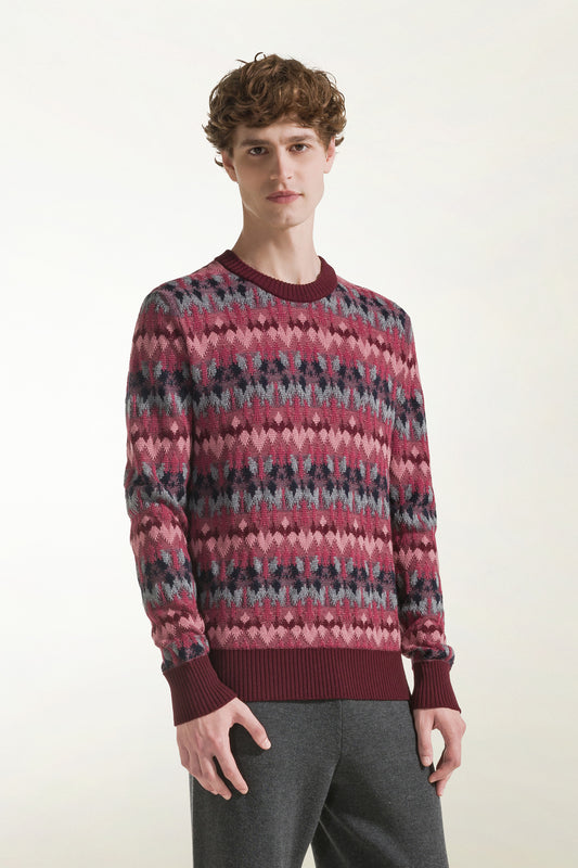 Maglione fantasia rosa e grigio