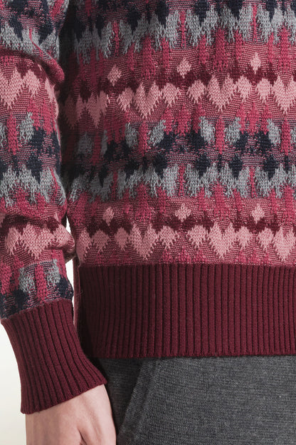 Maglione fantasia rosa e grigio