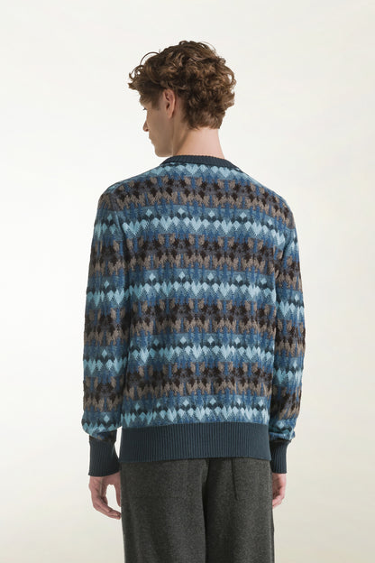 Maglione fantasia azzurro e nocciola
