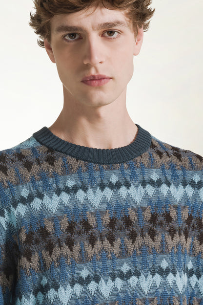 Maglione fantasia azzurro e nocciola