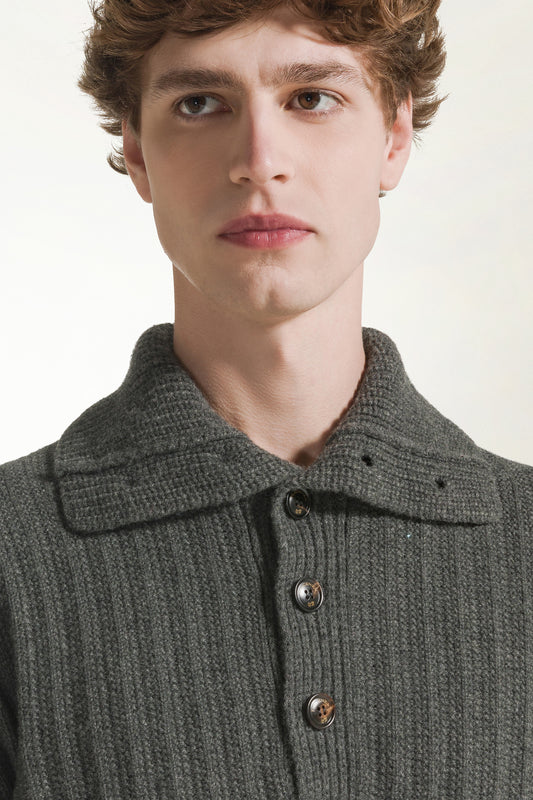 Anthracite turtleneck with buttons - seasonal and scarves | PIACENZA 1733