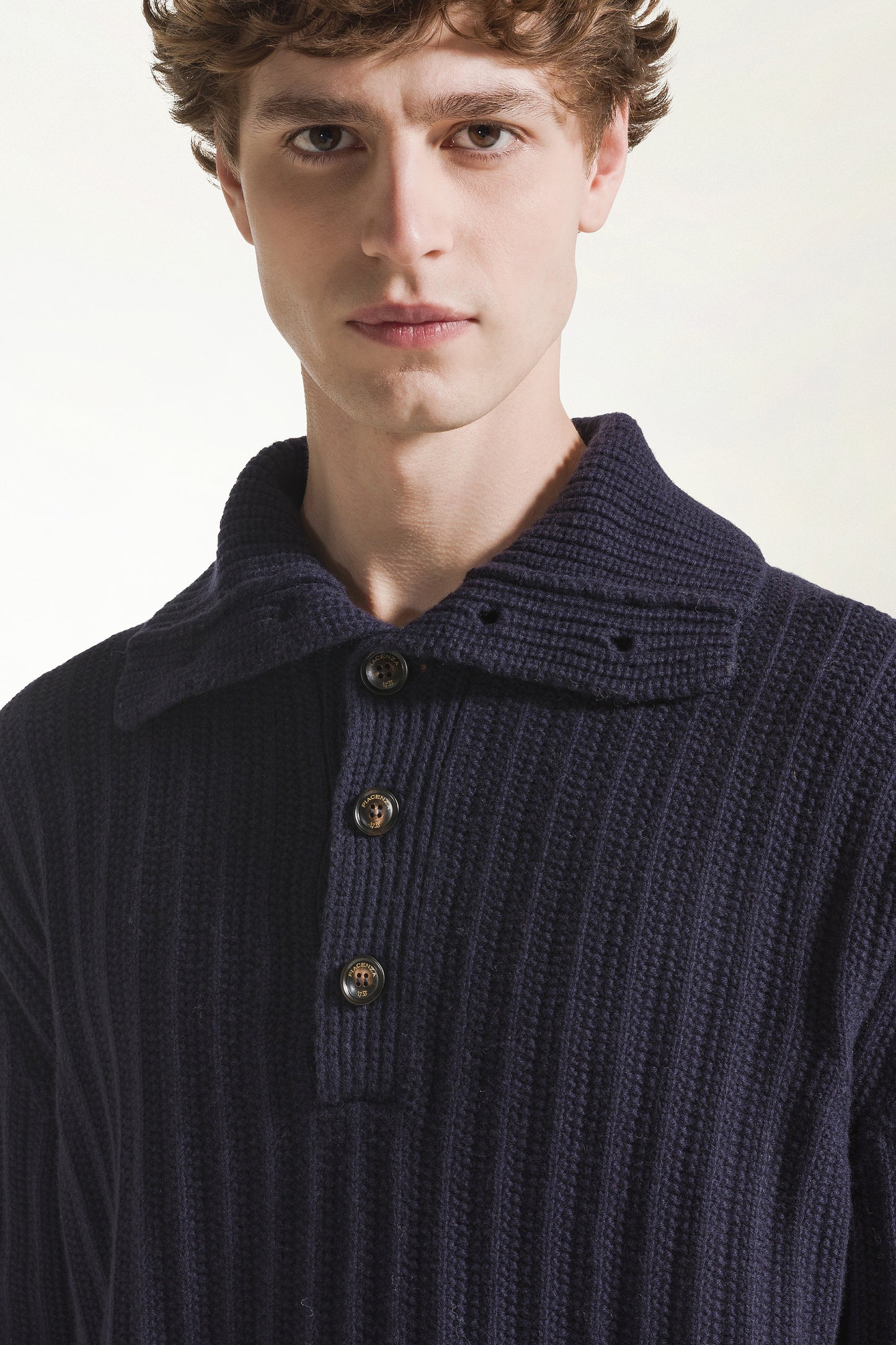 Blue turtleneck with buttons