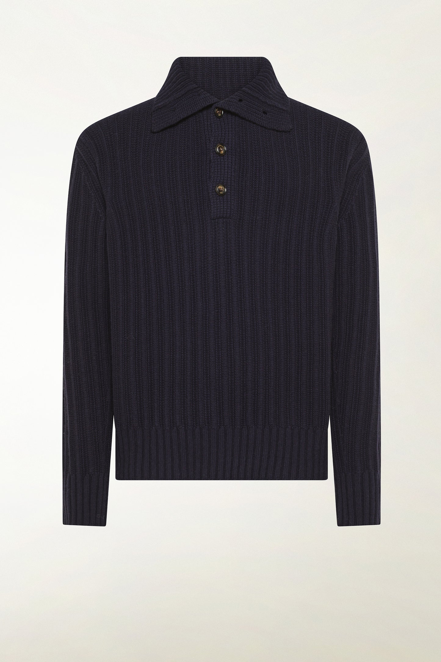 Blue turtleneck with buttons