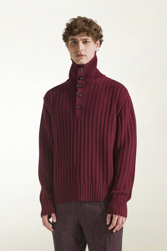 Burgundy turtleneck with buttons