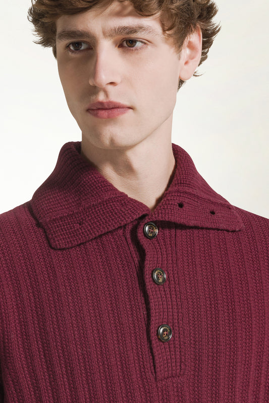 Burgundy turtleneck with buttons - Best selling products | PIACENZA 1733