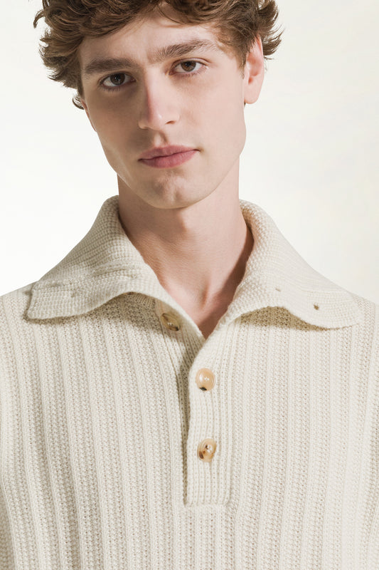 Natural turtleneck with buttons - seasonal and scarves | PIACENZA 1733