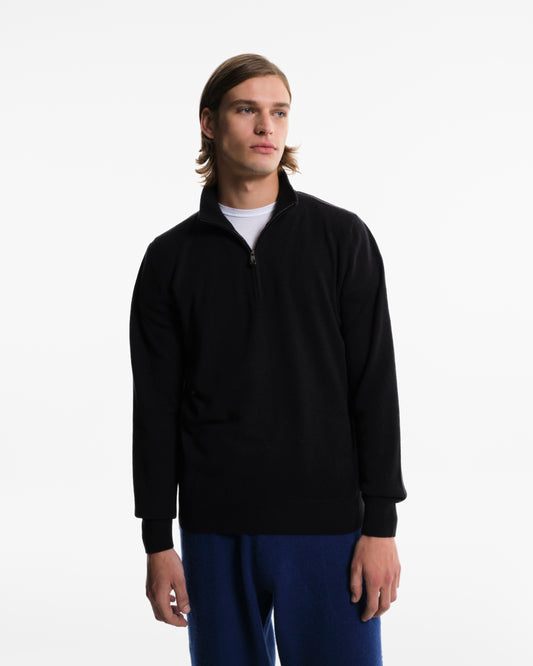 Lupetto Zip in puro Cashmere nero