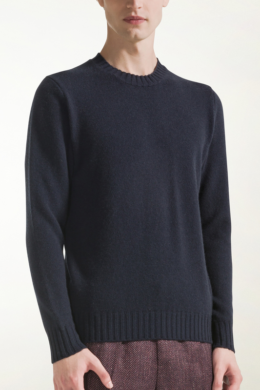 Girocollo in cashmere e seta blu - Maglieria in Fibre Pregiate Miste Uomo | PIACENZA 1733