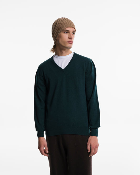 Scollo a V in puro Cashmere verde
