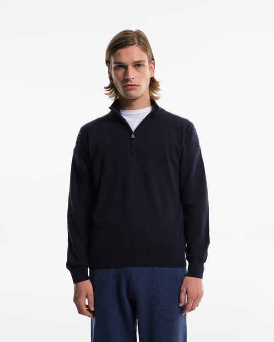 Lupetto Zip in puro Cashmere blu