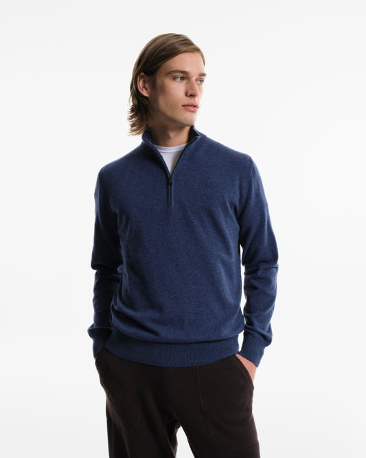 Lupetto Zip in puro Cashmere avio