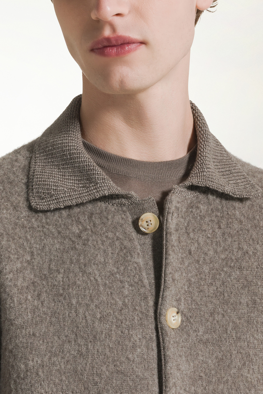 Hazelnut wool cardigan - Men's Overshirt | PIACENZA 1733
