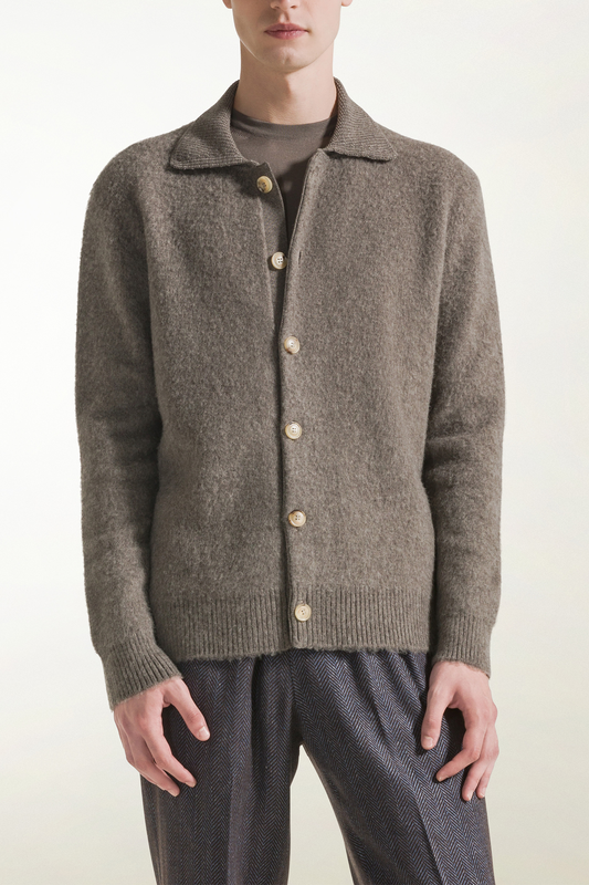 Hazelnut wool cardigan - Men's Overshirt | PIACENZA 1733