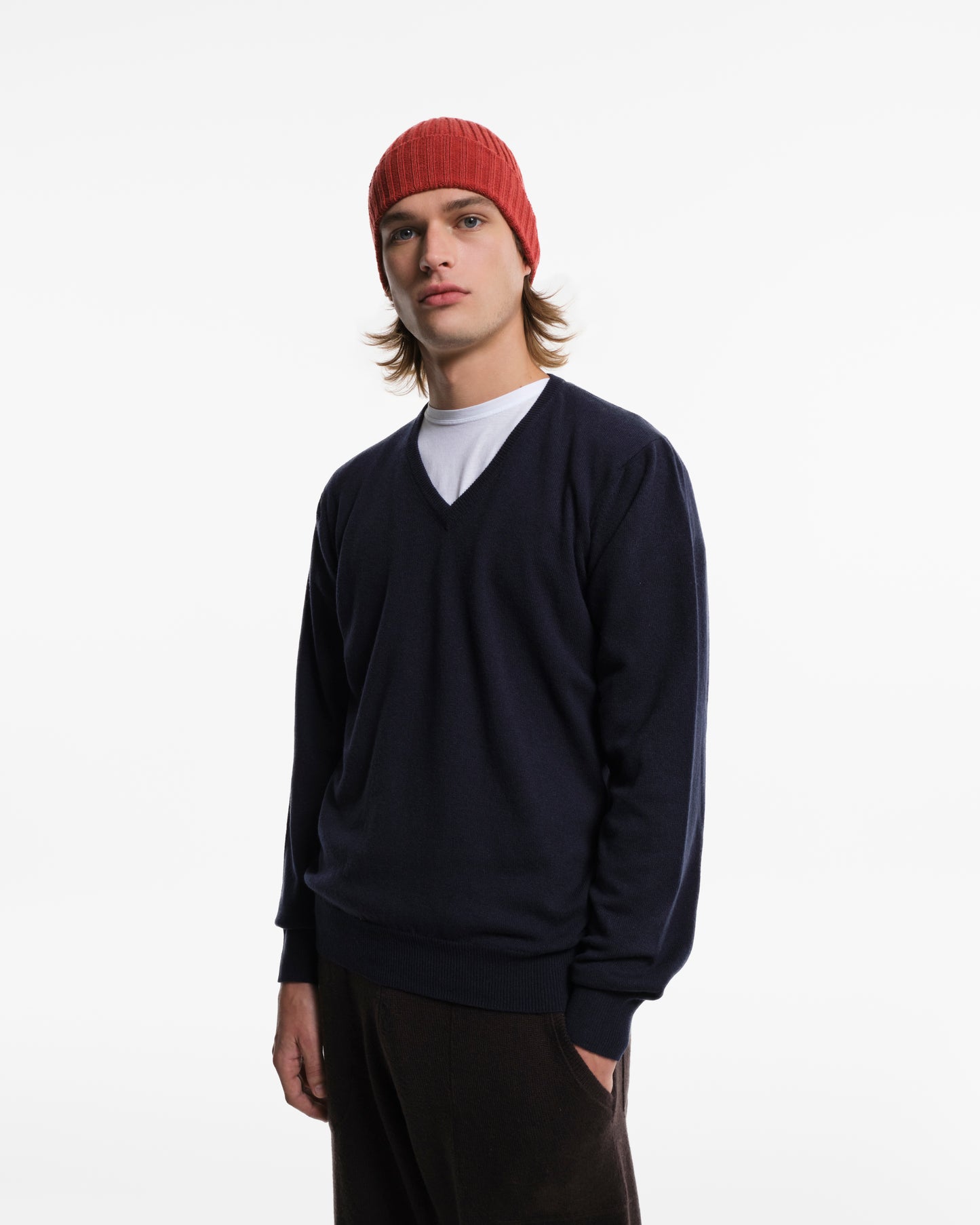 Scollo a V in puro Cashmere blu
