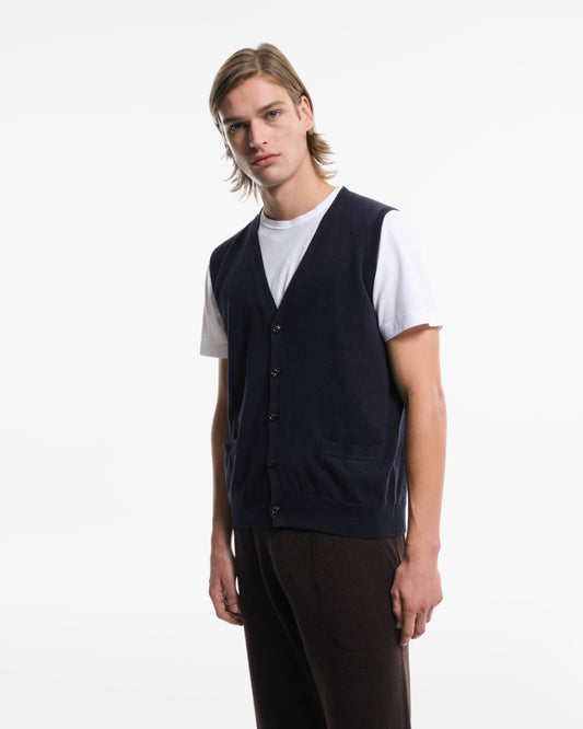 Gilet con bottoni in puro Cashmere blu