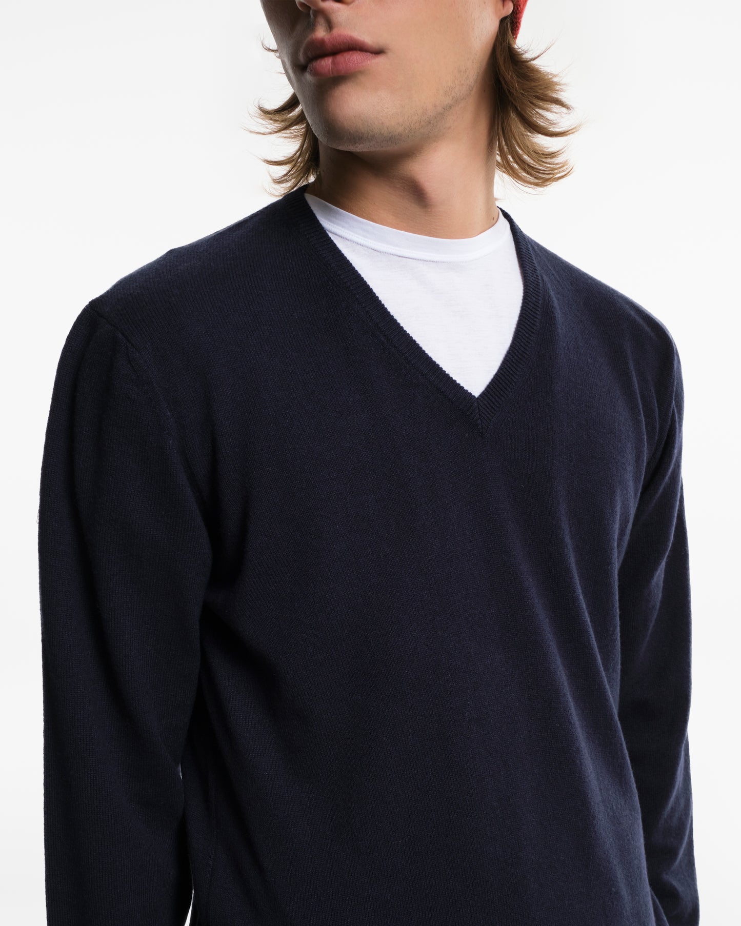 Scollo a V in puro Cashmere blu