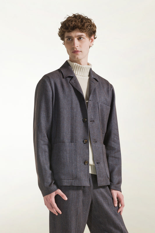 Blue and light blue herringbone overshirt