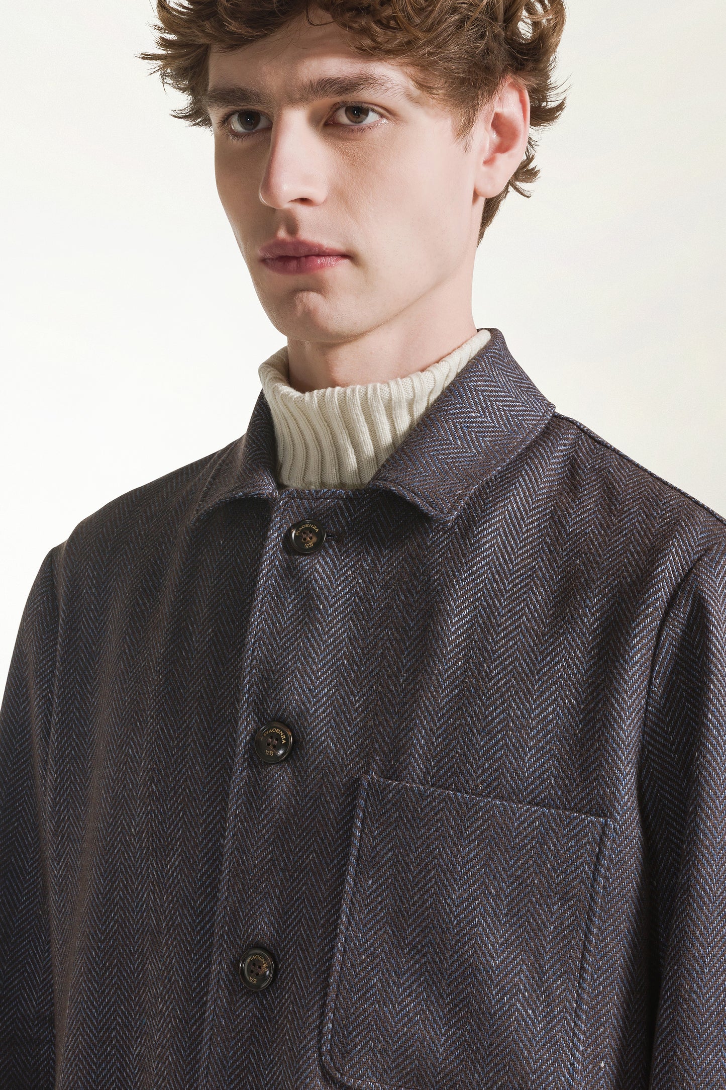 Blue and light blue herringbone overshirt