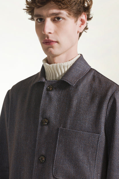 Blue and light blue herringbone overshirt