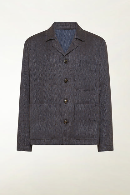 Blue and light blue herringbone overshirt