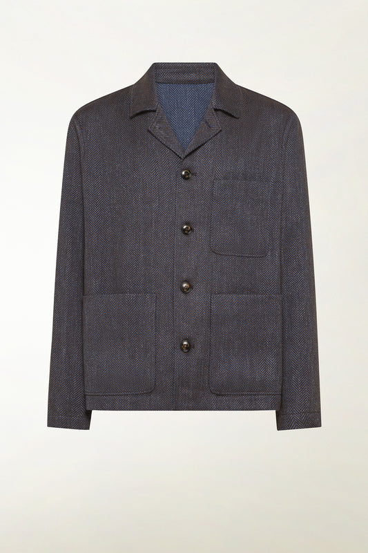 Blue and light blue herringbone overshirt - Best selling products | PIACENZA 1733
