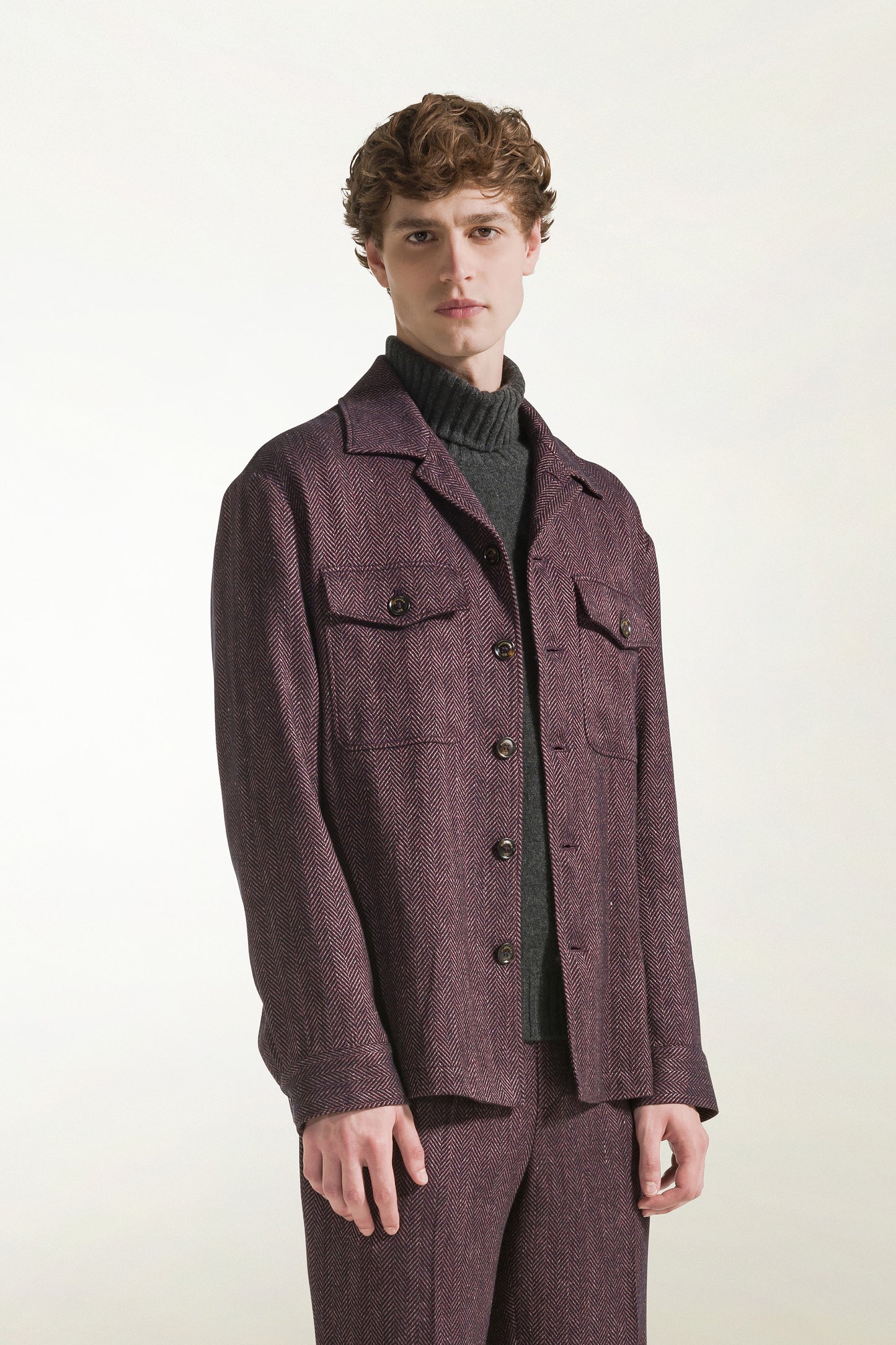 Blue and red herringbone overshirt