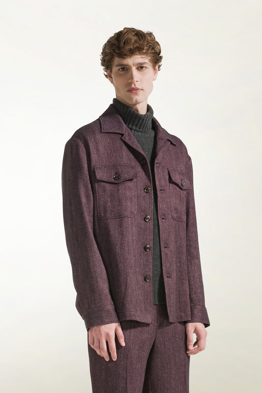 Blue and red herringbone overshirt