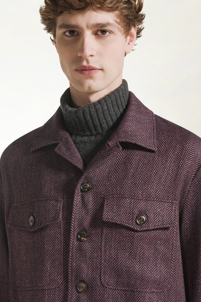 Blue and red herringbone overshirt