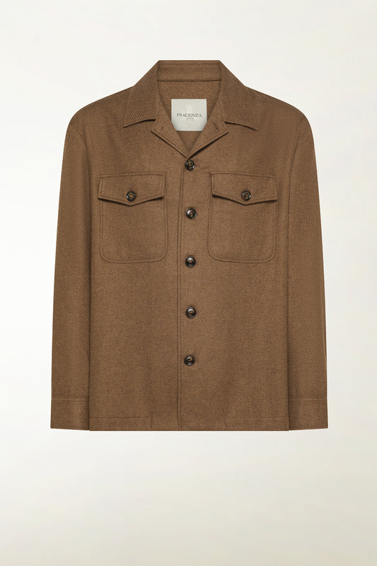 Overshirt color cammello in cashemre e seta