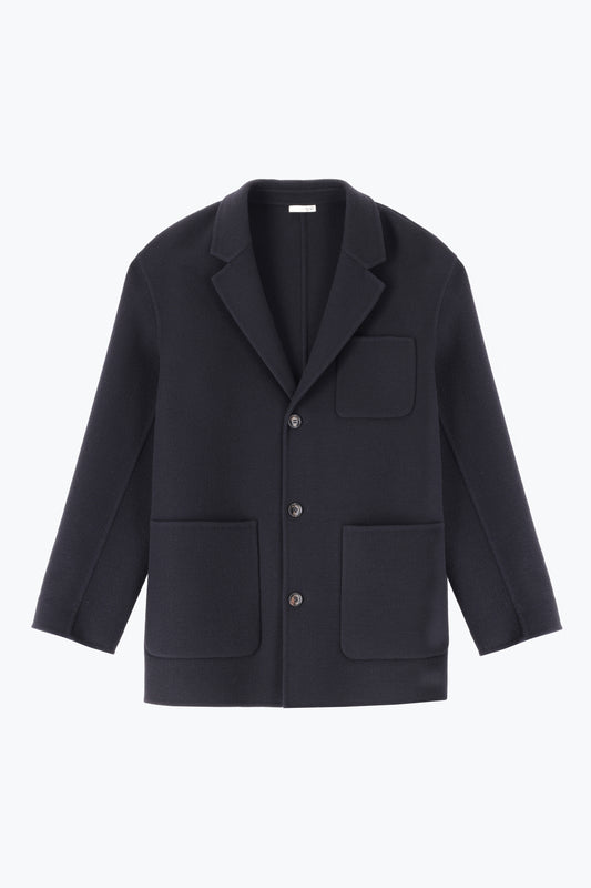Giacca camicia in puro cashmere blu