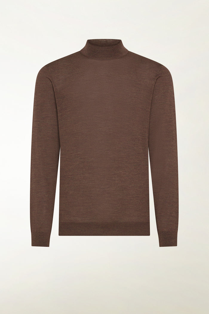 Lightweight brown merino wool turtleneck sweater