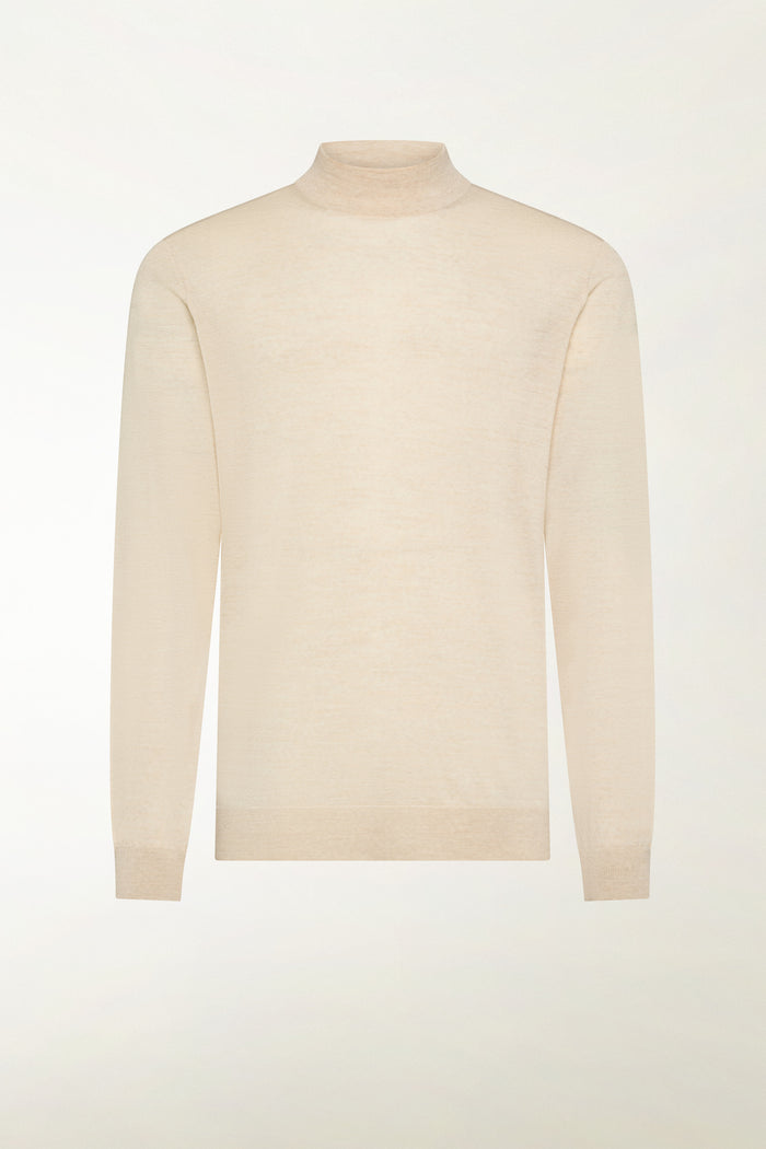 Lightweight merino wool turtleneck sweater in natural color