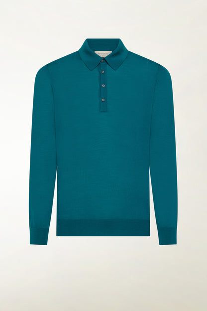 Polo lana merino super fine petrolio