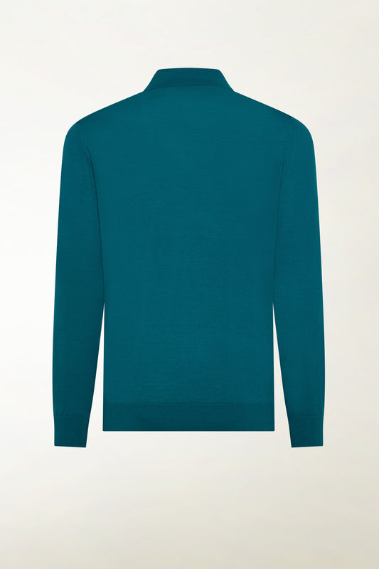 Lightweight merino wool polo shirt in petrol green - Men's Merino Wool Knitwear | PIACENZA 1733