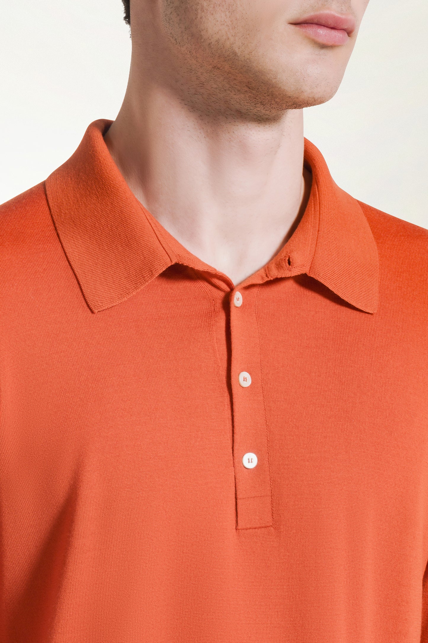 Lightweight orange merino wool polo shirt
