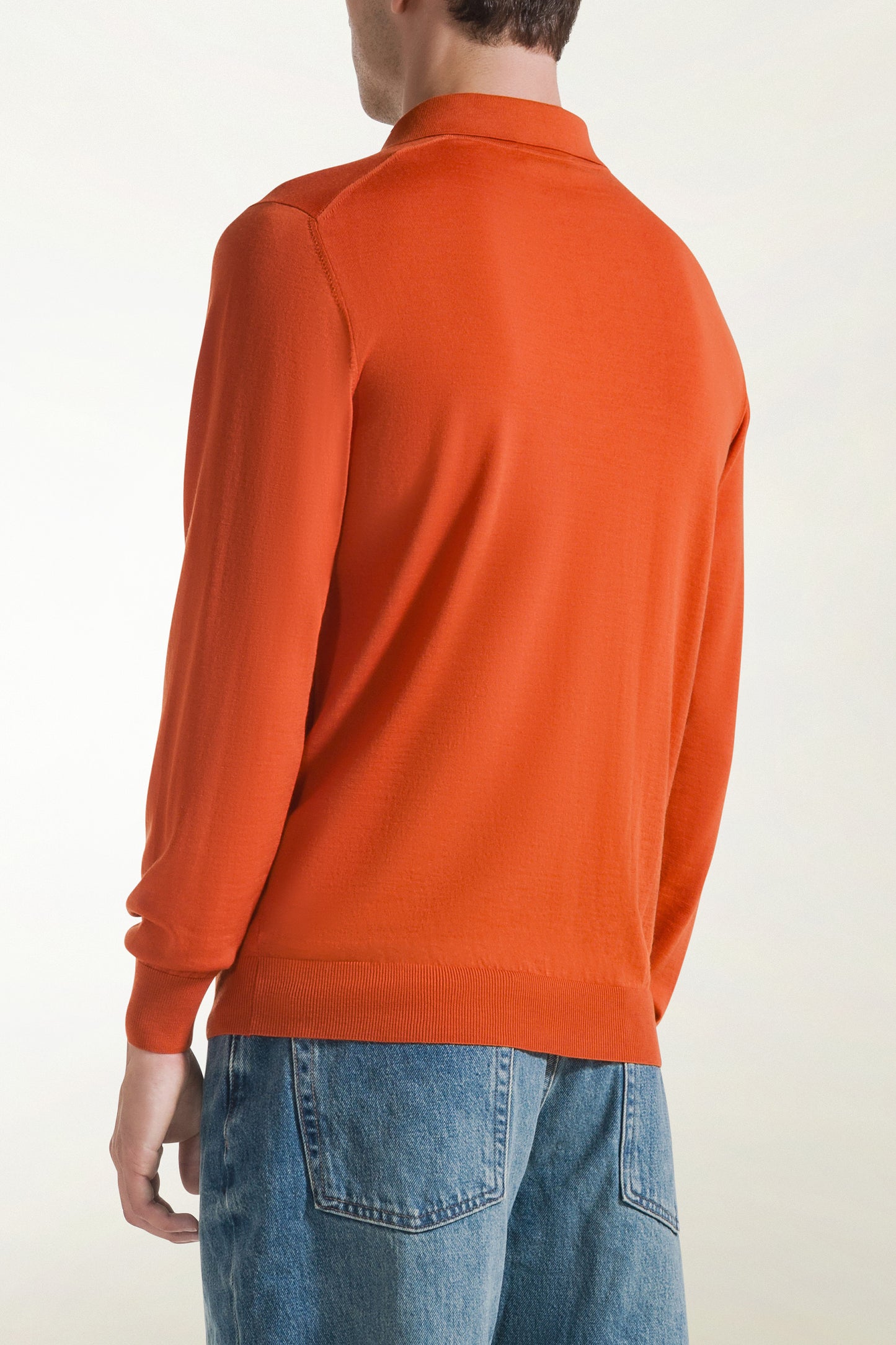 Lightweight orange merino wool polo shirt