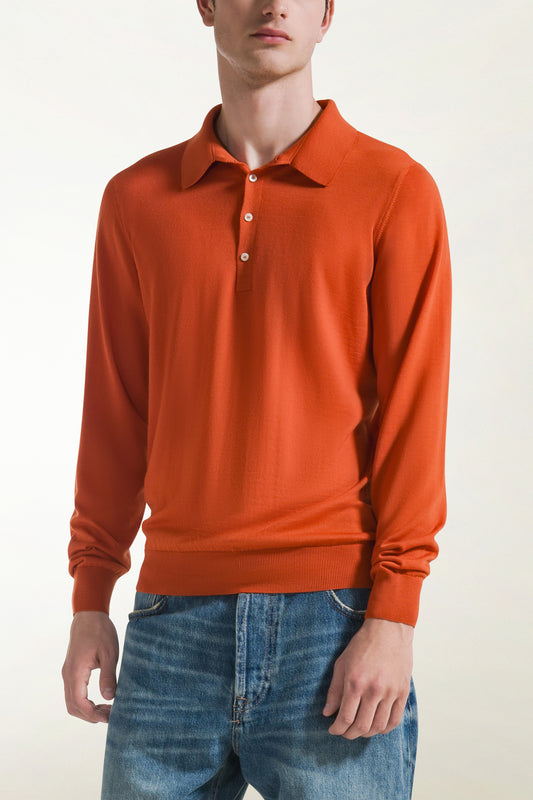 Lightweight orange merino wool polo shirt - Iconic | PIACENZA 1733