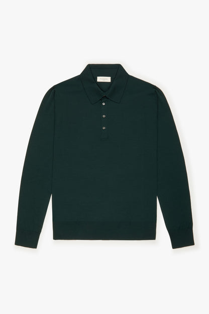 Dark green super fine merino wool polo shirt