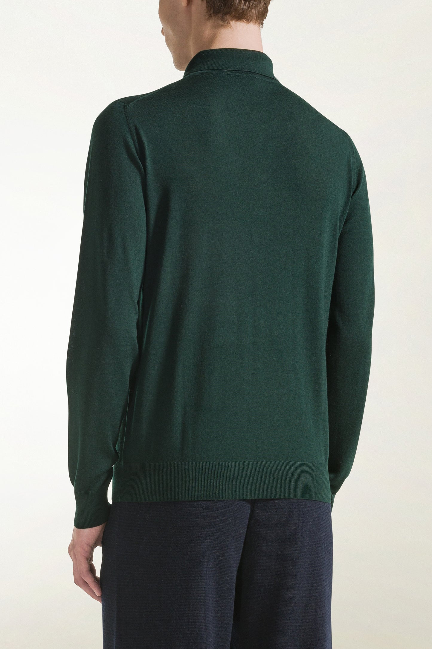 Lightweight dark green merino wool polo shirt
