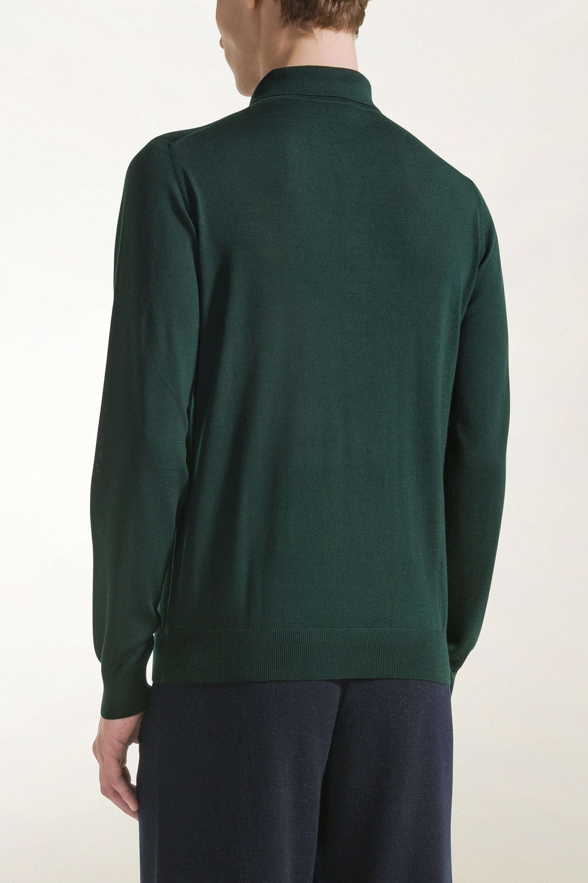 Lightweight dark green merino wool polo shirt | PIACENZA 1733