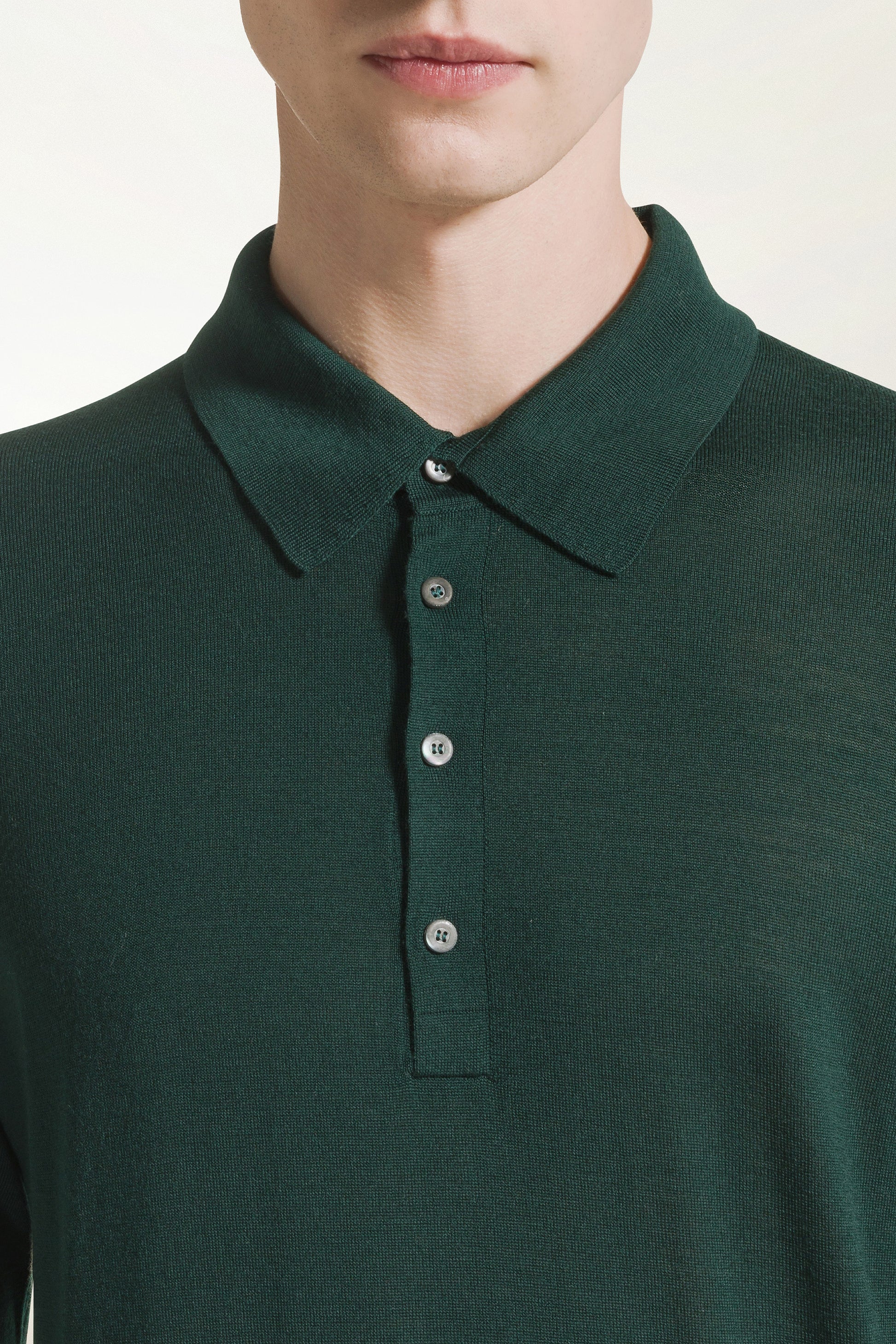 Lightweight dark green merino wool polo shirt | PIACENZA 1733