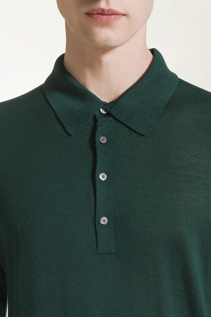 Lightweight dark green merino wool polo shirt | PIACENZA 1733