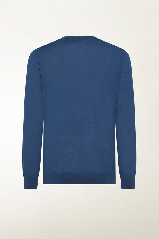 Girocollo leggero in lana merino colore blu | PIACENZA 1733