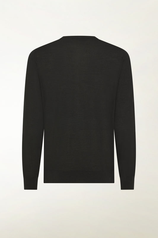 Girocollo leggero in lana merino colore nero | PIACENZA 1733